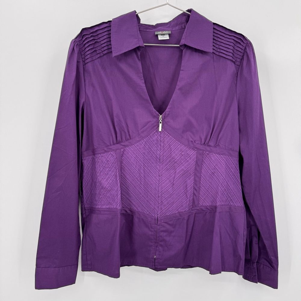 90s Y2K Purple Peplum Top Long Sleeves Pleats Ruched Regency Coquette Size XL